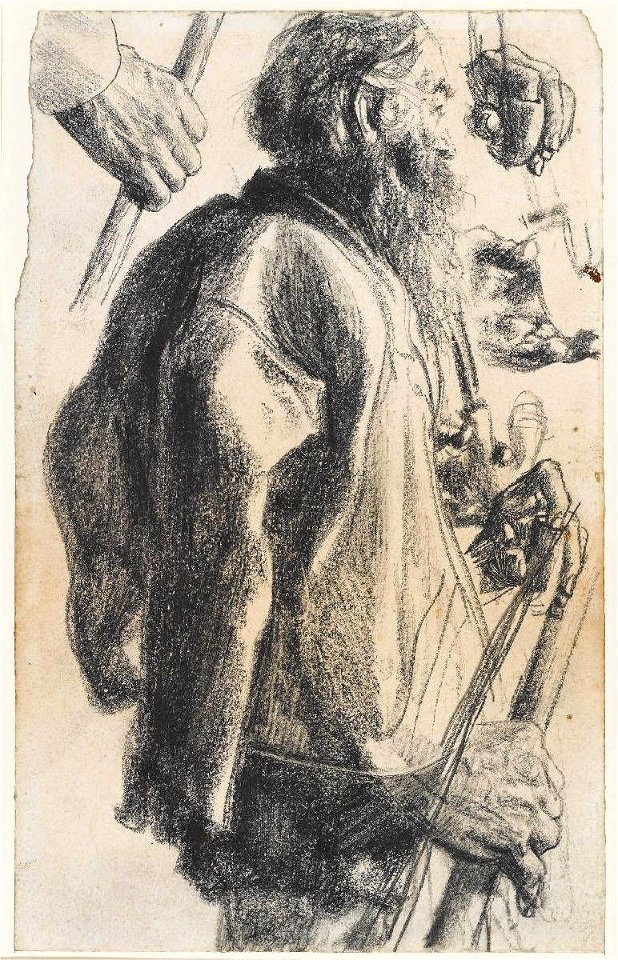Adolph von Menzel Alter Mann mit Vollbart und Handstudien