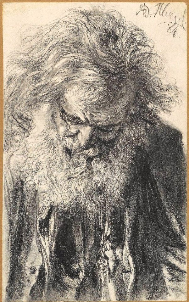 Adolph von Menzel Halbfigur eines bärtigen alten Mannes mit gesenktem Kopf 1884