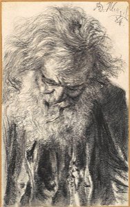 Adolph von Menzel Halbfigur eines bärtigen alten Mannes mit gesenktem Kopf 1884