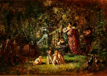 Adolphe J T Monticelli Lovers in a park landscape