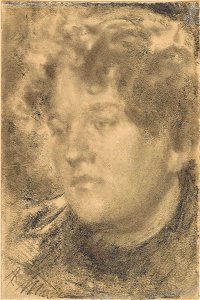 Adolph von Menzel Bildnis einer jungen Frau mit lockigem Haar. Free illustration for personal and commercial use.