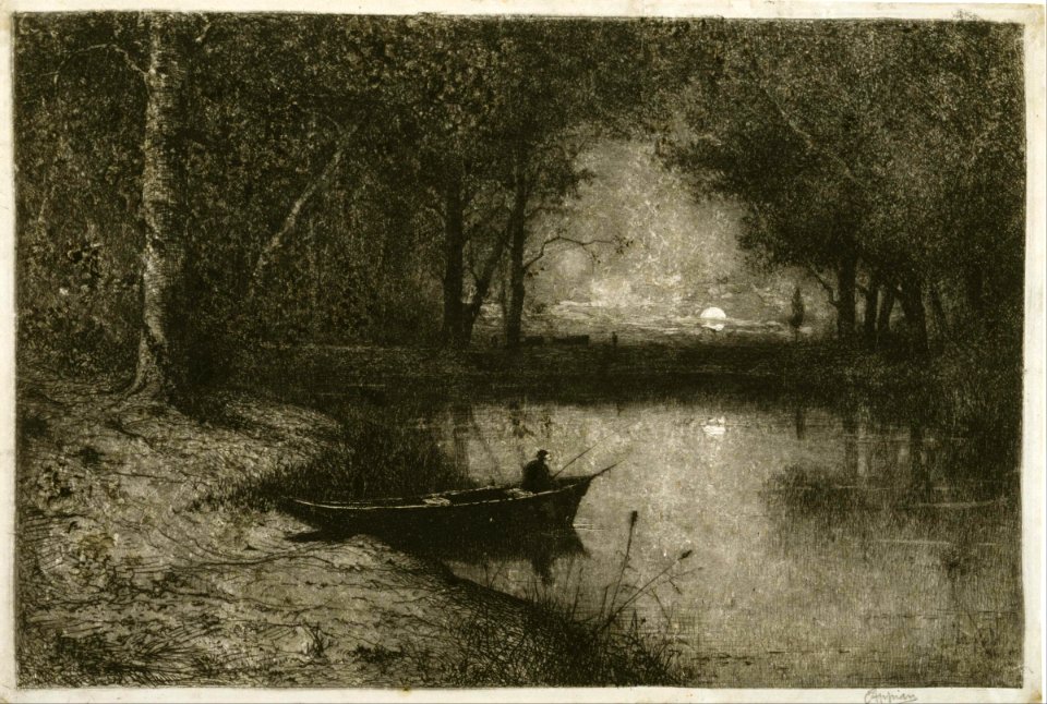 Adolphe Appian - Fisherman in a Rowboat, at the Edge of a River - Google Art Project