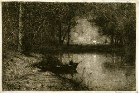 Adolphe Appian - Fisherman in a Rowboat, at the Edge of a River - Google Art Project