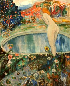 Adolphe Feder, Femme nue dans un parc. Free illustration for personal and commercial use.