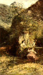 Adolphe Joseph Thomas Monticelli - Figuren bij een fontein