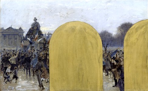 Adolphe Gustave Binet - Esquisse pour le cabinet du préfet à l'Hôtel de Ville de Paris , Rassemblement devant la statue de Strasbourg - PPP3874 - Musée des Beaux-Arts de la ville de Paris