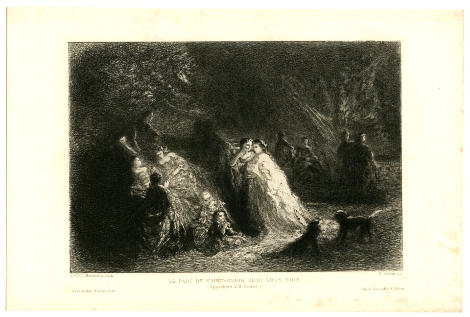 Adolphe Monticelli etching Le Parc de Saint-Cloud