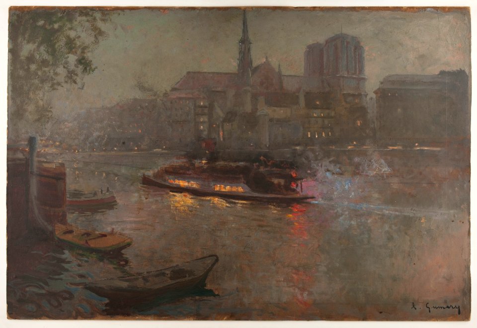 Adolphe-Ernest Gumery - Bateau-Mouche sur la Seine, le soir, devant Notre-Dame - P2833 - Musée Carnavalet