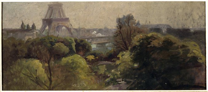 Adolphe-Ernest Gumery - La Tour Eiffel, vue du jardin Delessert - P2256 - Musée Carnavalet. Free illustration for personal and commercial use.