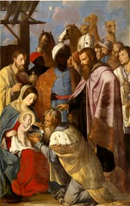 Adoración de los Reyes Magos, de Mateo Gilarte (Museo del Prado). Free illustration for personal and commercial use.