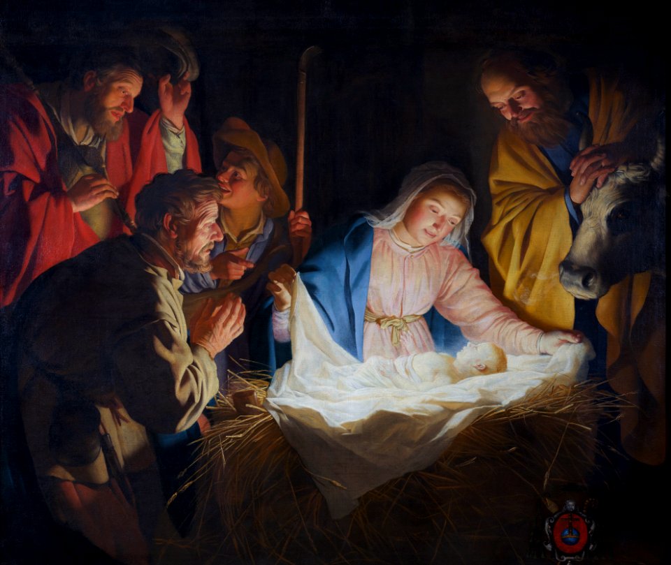 Adoration of the shepherds, by Gerard van Honthorst. Free illustration for personal and commercial use.