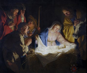 Adoration of the shepherds, by Gerard van Honthorst. Free illustration for personal and commercial use.