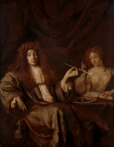 Adriaan van Beverland (1651-ca.1712). Schrijver van theologische werken en hekelschriften, met een dame van lichte zeden Rijksmuseum SK-A-3237