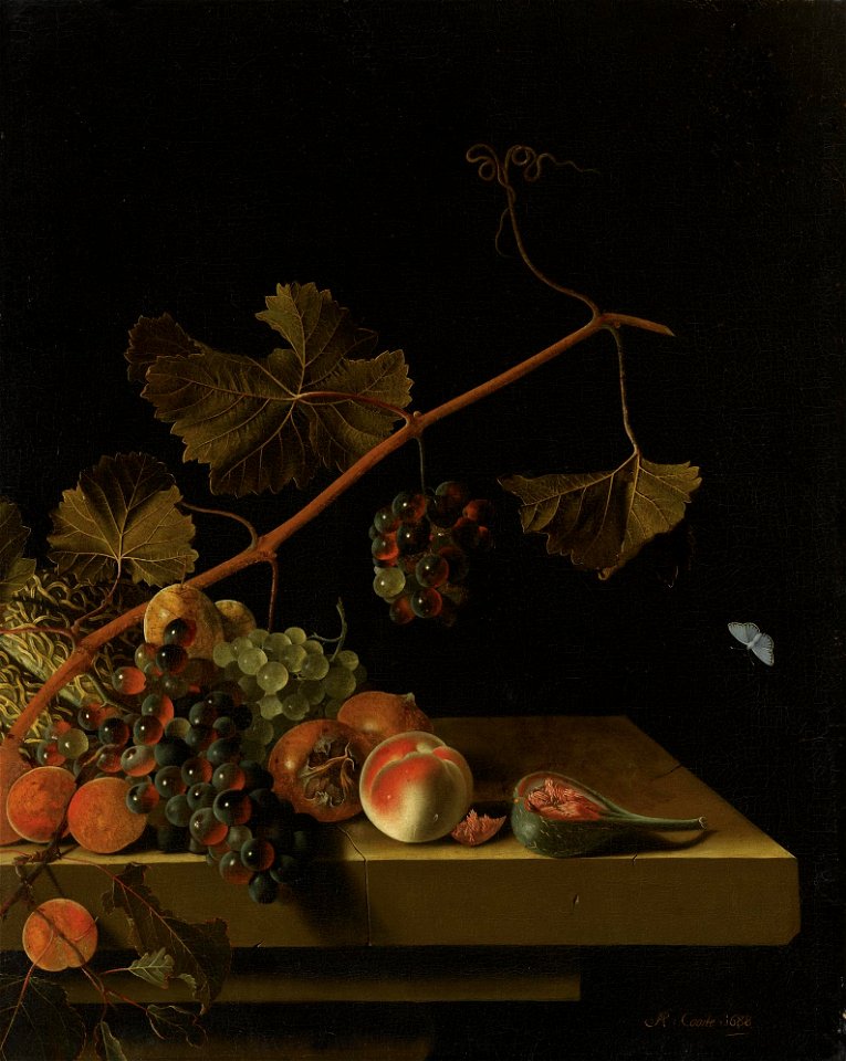Adriaen Coorte - Grapes, Medlars, Apricots and a Fig