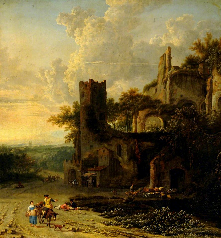 Adriaen Hendricksz. Verboom (c.1628-c.1670) - An Italian Landscape with Peasants by a Ruined Castle - 959445 - National Trust