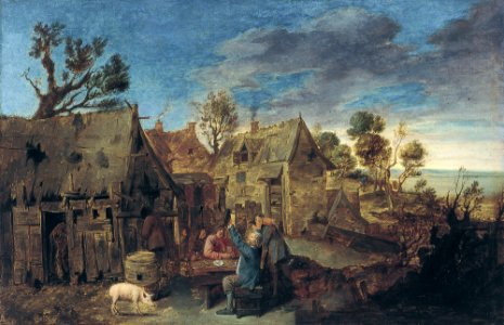 Adriaen Brouwer (Attrib.d to) - Dorp Scene met mannen drinkt