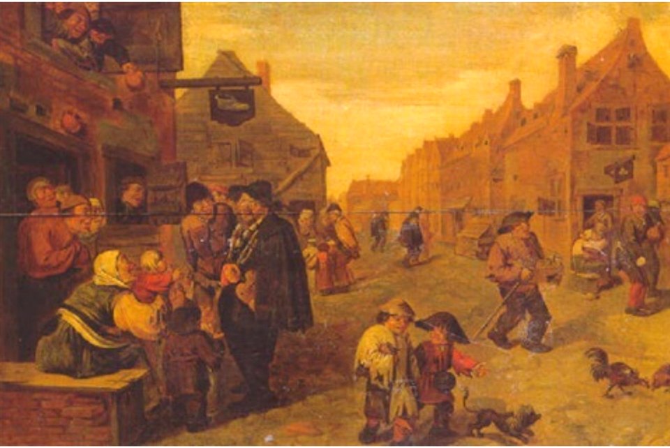 Adriaen Brouwer - A Village Street with a Hurdy-Gurdy Man