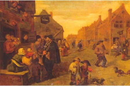 Adriaen Brouwer - A Village Street with a Hurdy-Gurdy Man