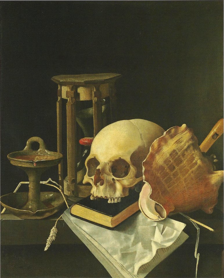 Adriaen Coorte - Vanitas Still Life with skull and hourglass