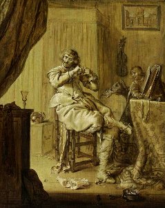 Adriaen Pietersz. van de Venne - A Cavalier at His Dressing Table - WGA24549. Free illustration for personal and commercial use.