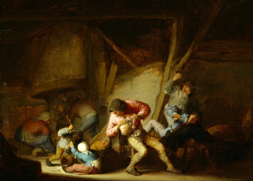 Adriaen Jansz. van Ostade - Interior with Drinking Figures and Crying Children - Google Art Project