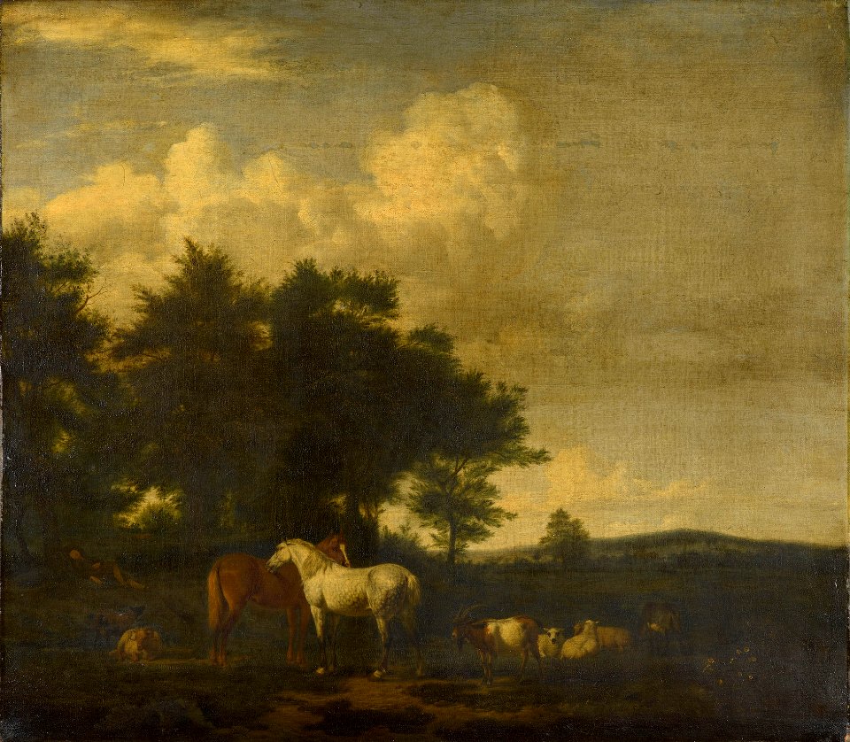 Adriaen van de Velde (Amsterdam 1636-Amsterdam 1672) - Horses, Sheep and Goats with a Sleeping Herdsman - RCIN 400677 - Royal Collection