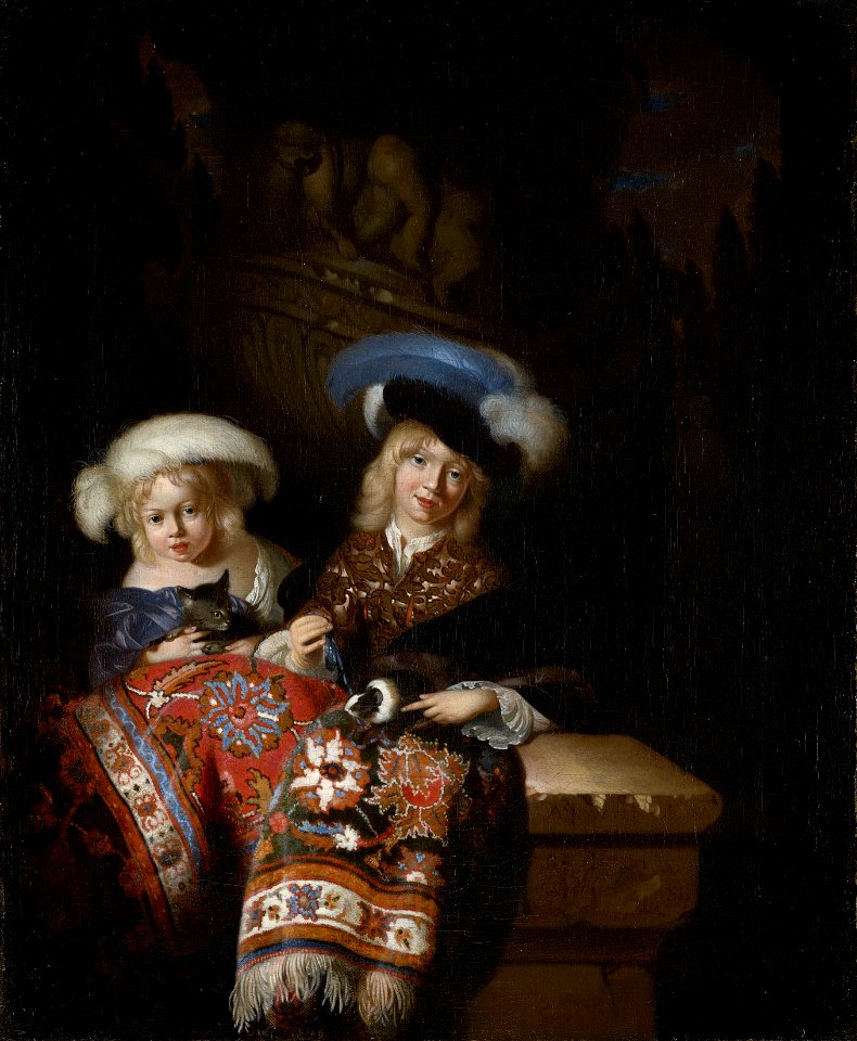 Adriaen van der Werff (Kralingen 1659-Rotterdam 1722) - A Boy and a Girl with a Guinea-Pig and a Kitten - RCIN 404625 - Royal Collection