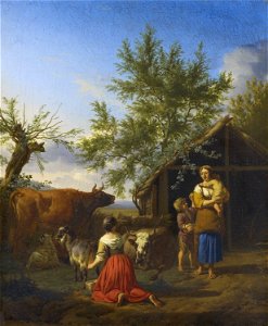 Adriaen van de Velde (Amsterdam 1636-Amsterdam 1672) - A Woman Milking a Goat outside a Barn - RCIN 404810 - Royal Collection