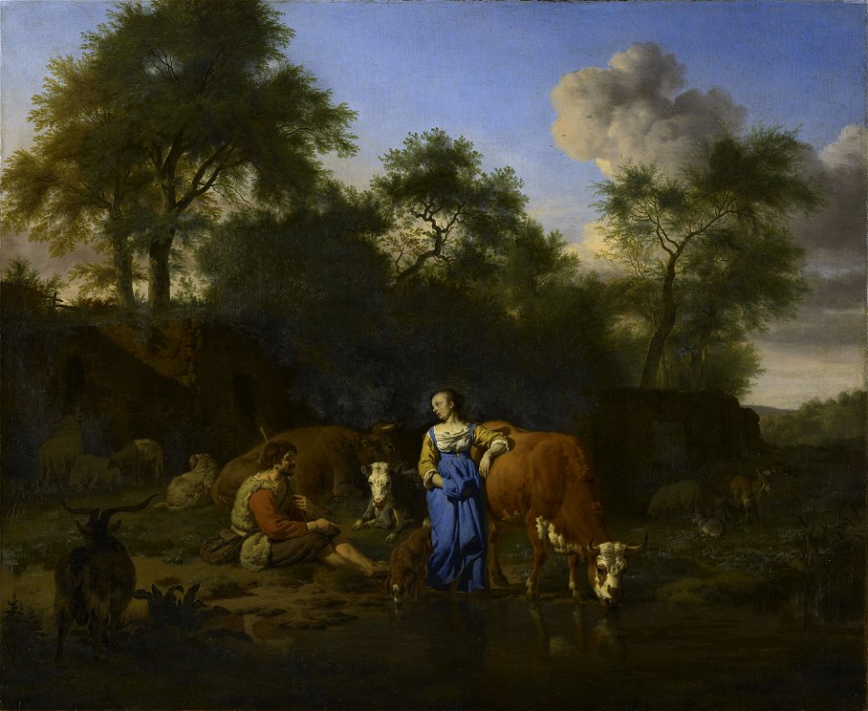 Adriaen van de Velde (Amsterdam 1636-Amsterdam 1672) - Shepherd and Shepherdess with Cattle by a Stream - RCIN 404137 - Royal Collection