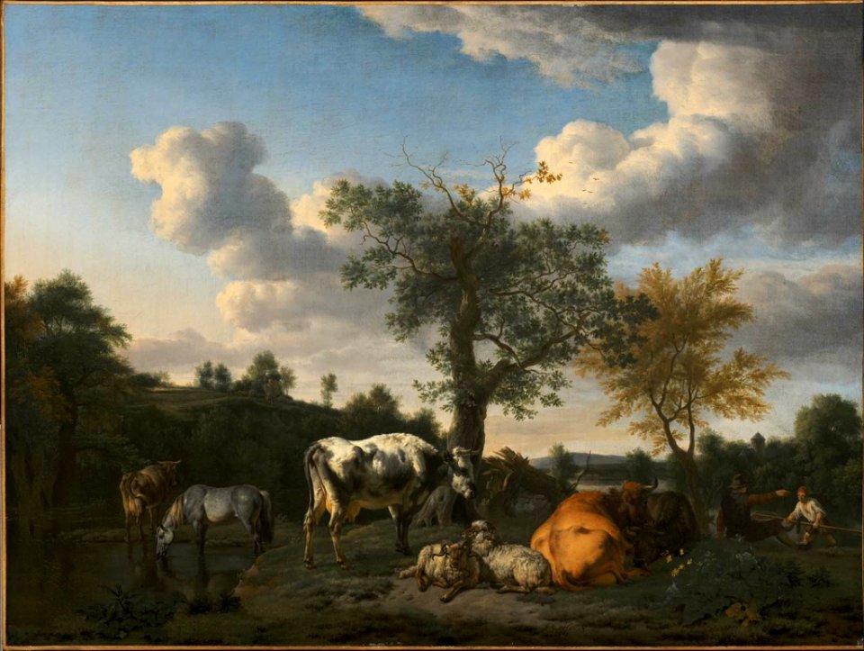 Adriaen van de Velde - Cattle and Sheep in a River Landscape