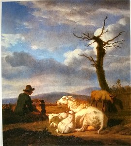Adriaen van de Velde - Landscape with Sheep and Shepherd. Free illustration for personal and commercial use.