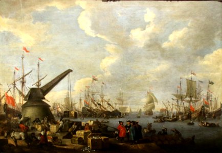 Adriaen van der Kabel-Vue d'un port