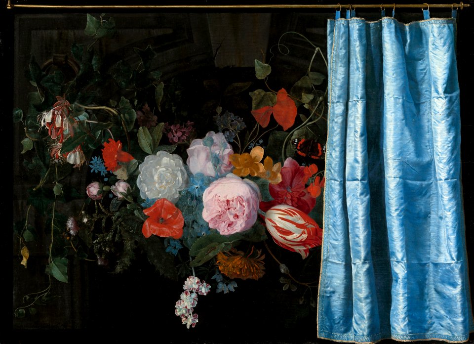 Adriaen van der Spelt - Trompe-l'Oeil Still Life with a Flower Garland and a Curtain - 1949.585 - Art Institute of Chicago