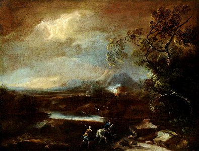 Adriaen van Diest (c.1656-1704) (style of) - Stormy Mountainous Italianate Landscape with Travellers - 959479.2 - National Trust