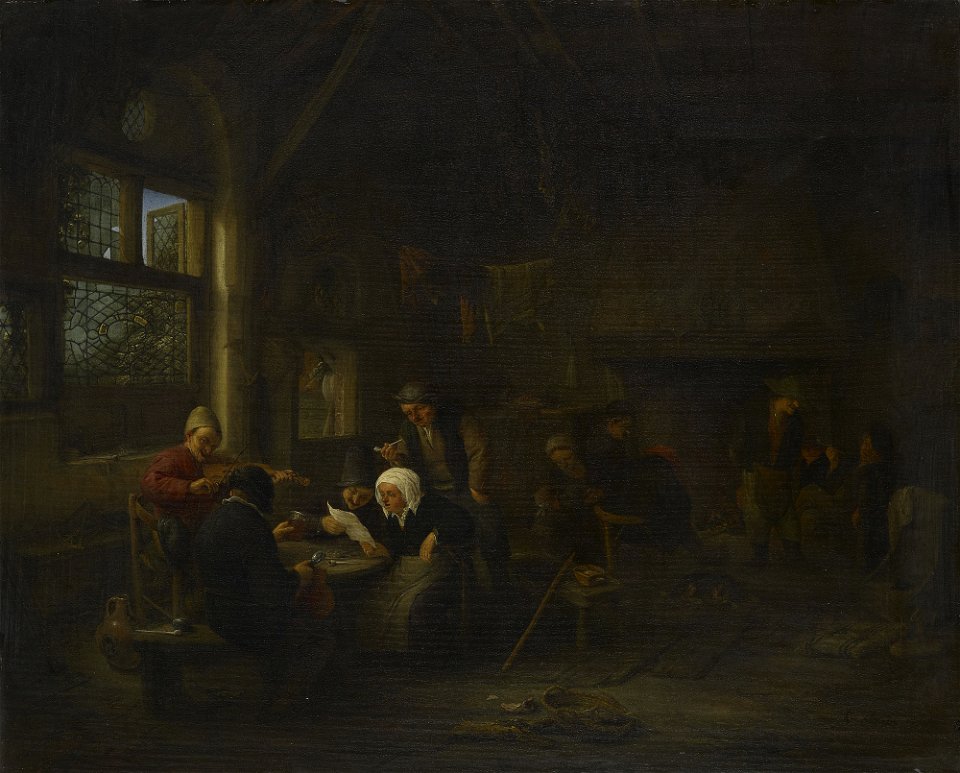 Adriaen van Ostade - An Evening Scene in a Tavern, with a Fiddler RCIN 404584