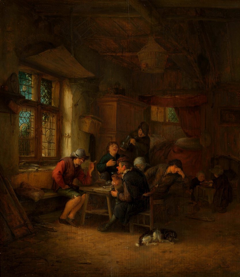 Adriaen van Ostade (Haarlem 1610-Haarlem 1685) - Interior of Tavern with a Five Peasants and a Woman - RCIN 404575 - Royal Collection