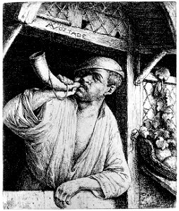 Adriaen van Ostade - A baker sounding his horn - Google Art Project