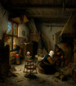 Adriaen van Ostade - A Peasant Family in a Cottage 226N09102 652ZQ. Free illustration for personal and commercial use.