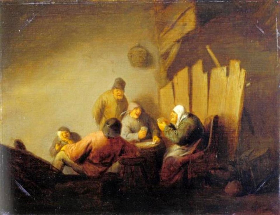 Adriaen van Ostade - Kaartspelende boeren in een interieur - 1048 - Museum der bildenden Künste