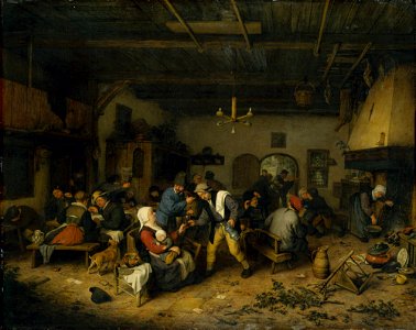Adriaen van Ostade - Men and Women at a Country Inn. Free illustration for personal and commercial use.