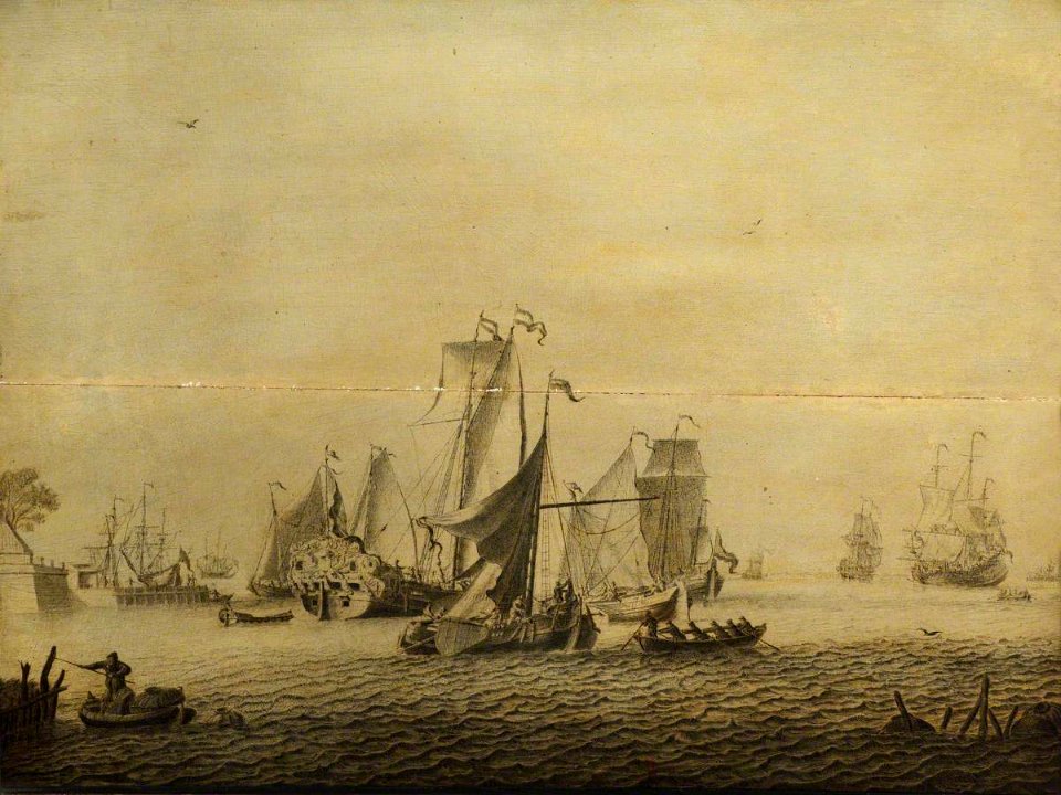 Adriaen van Salm (c.1660-1720) - Small Craft in a Dutch Harbour - BHC0964 - Royal Museums Greenwich