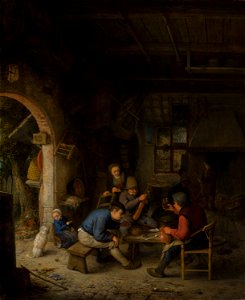Adriaen van Ostade - Peasants at an Inn - 128 - Mauritshuis. Free illustration for personal and commercial use.