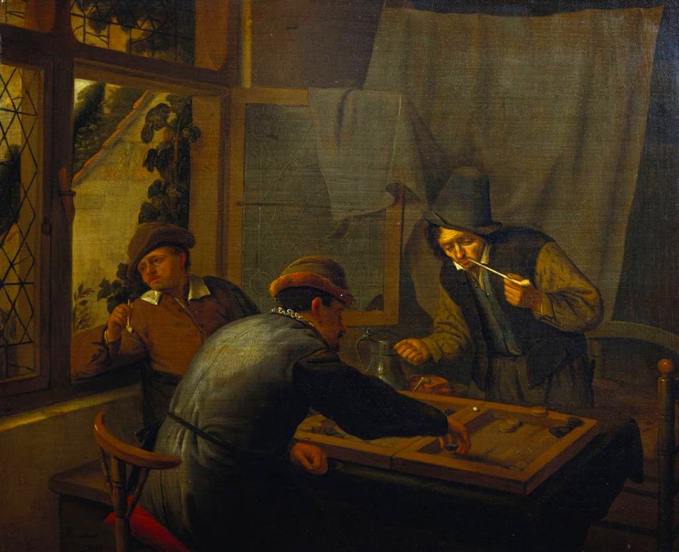 Adriaen van Ostade - Three Backgammon Players in an Interior