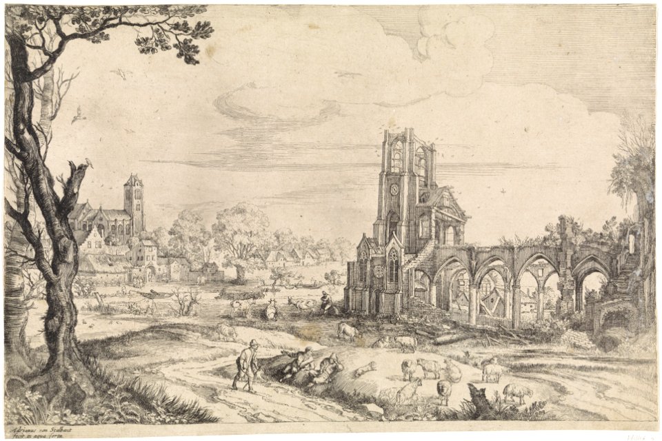 Adriaen van Stalbemt - Landscape with the ruin of an abbey