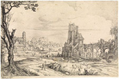 Adriaen van Stalbemt - Landscape with the ruin of an abbey