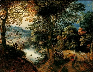 Adriaen van Stalbemt - Forest landscape with farmers