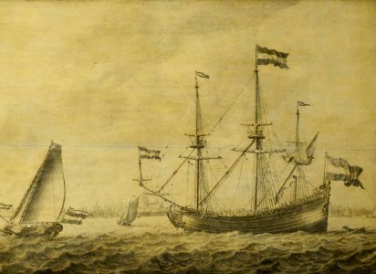 Adriaen van Salm (c.1660-1720) - A Dutch Flute and Other Vessels off Rotterdam - BHC0962 - Royal Museums Greenwich