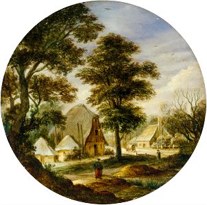 Adriaen van Stalbemt - Landscapes with trees and farm houses. Free illustration for personal and commercial use.