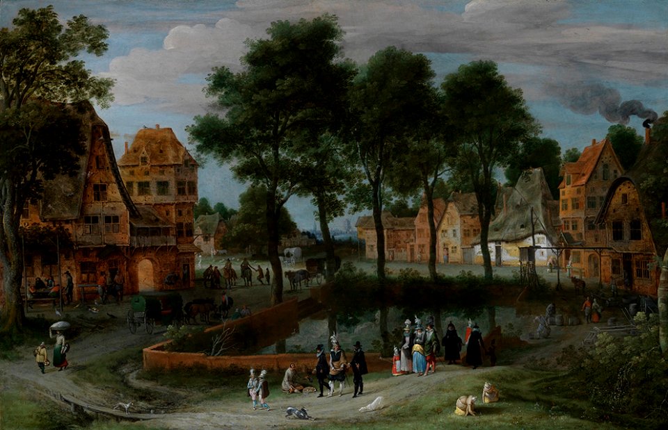 Adriaen van Stalbemt - Ein Dorfplatz mit städtischen Besuchern - 2870 - Staatliche Kunsthalle Karlsruhe