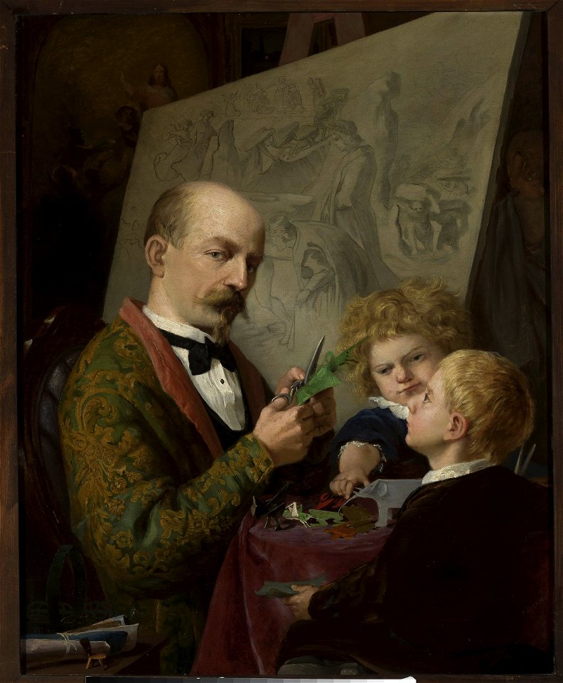 Adrian Głębocki - Artist's self-portrait with children - MP 2386 MNW - National Museum in Warsaw